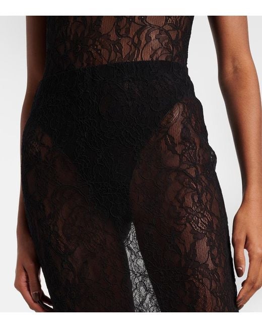 Wardrobe NYC Black Sheer Lace Midi Skirt