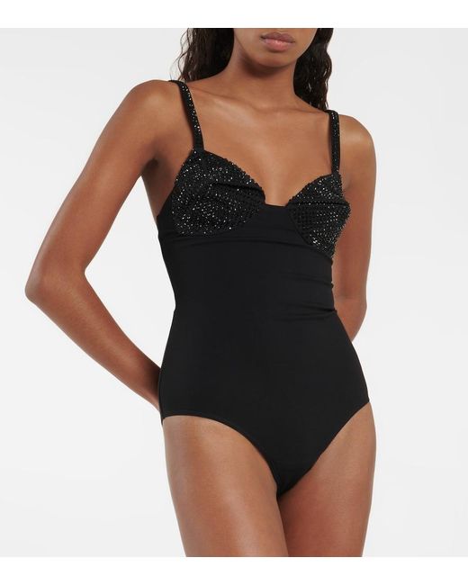 Area Black Embellished Jersey Bodysuit