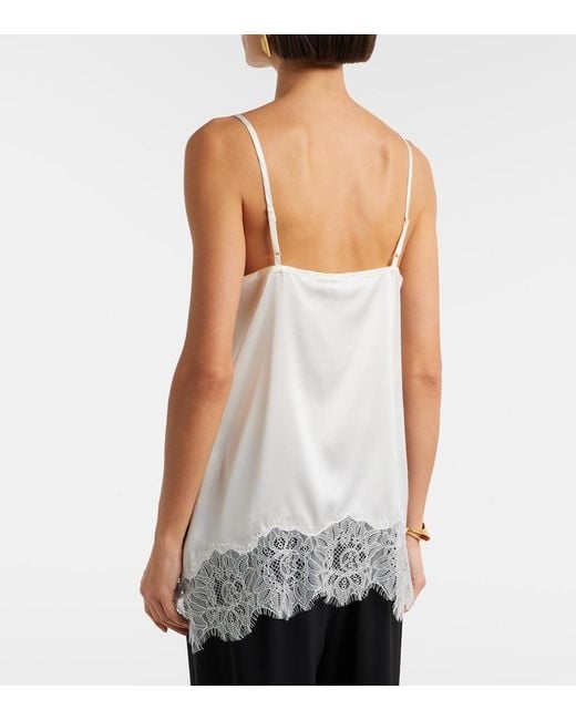 Staud White Chloe Lace-Trimmed Silk-Blend Satin Camisole