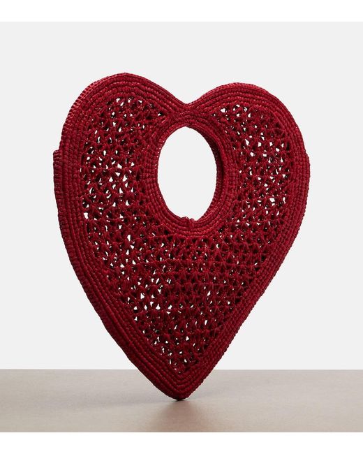 Jacquemus Red Spiaggia Cour Small Raffia Top-Handle Bag