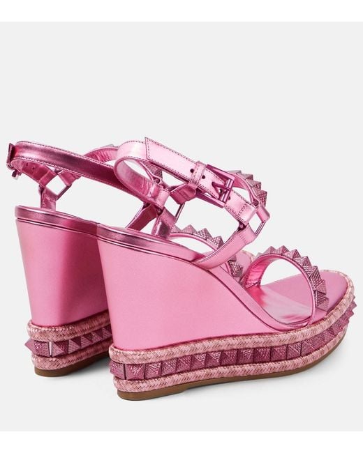 Christian Louboutin Pink Pyra Clou Leather Espadrille Wedges