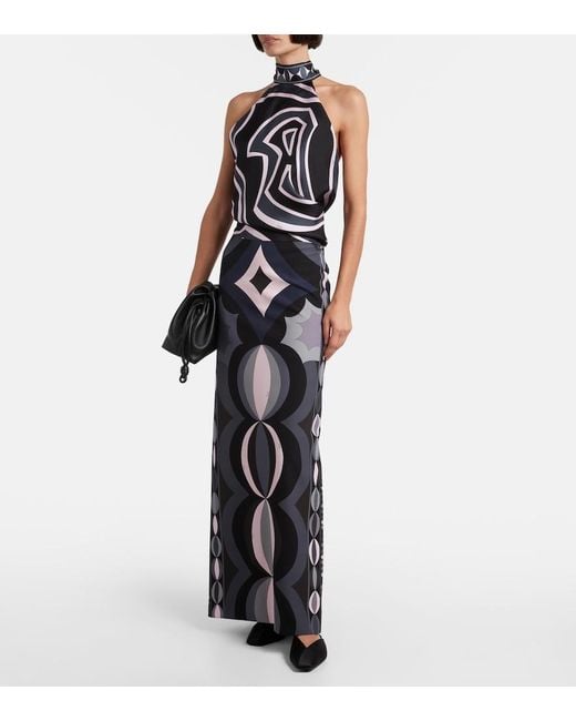 Emilio Pucci Black Iride Halterneck Silk Twill Top