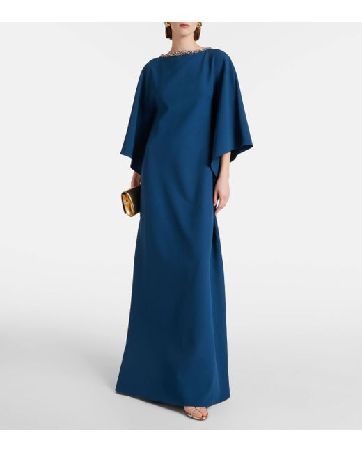 Safiyaa Blue Amarella Embellished Crepe Gown