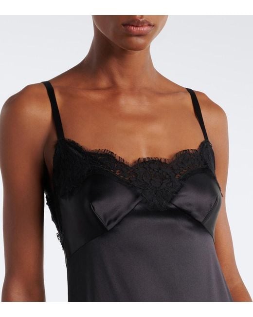 Dolce & Gabbana Black Lace-Trimmed Silk And Cotton-Blend Gown