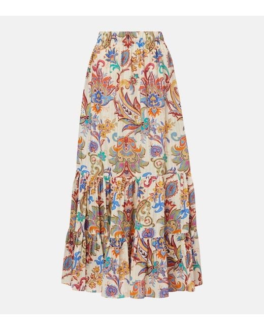 Etro White Paisley Tiered Cotton Maxi Skirt