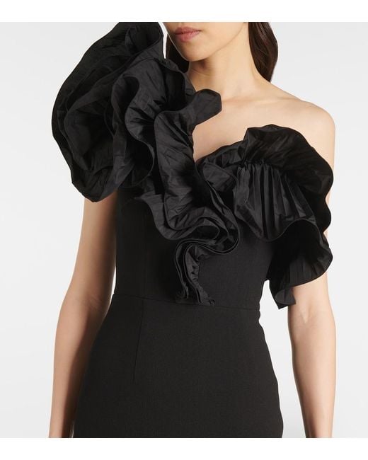 Rebecca Vallance Black Ella Ruffled Crepe Gown