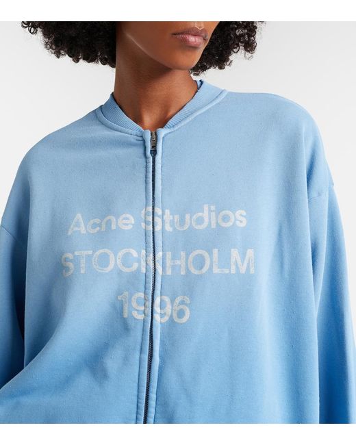 Acne Blue Oversized Cotton-Blend Zip-Up Sweatshirt