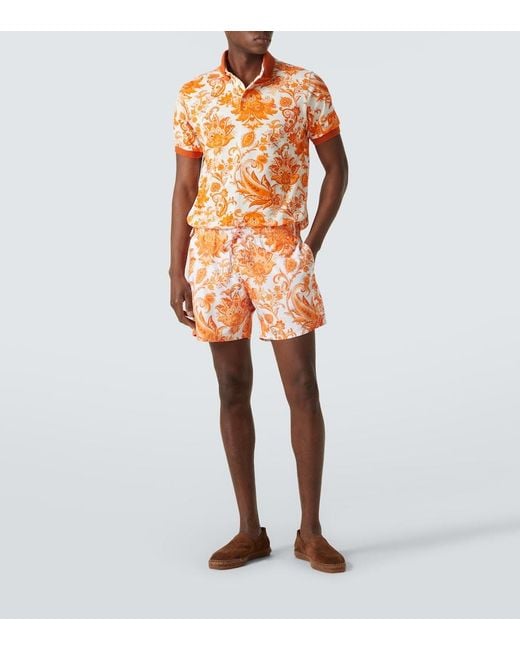 Etro Orange Paisley Cotton Polo Shirt for men