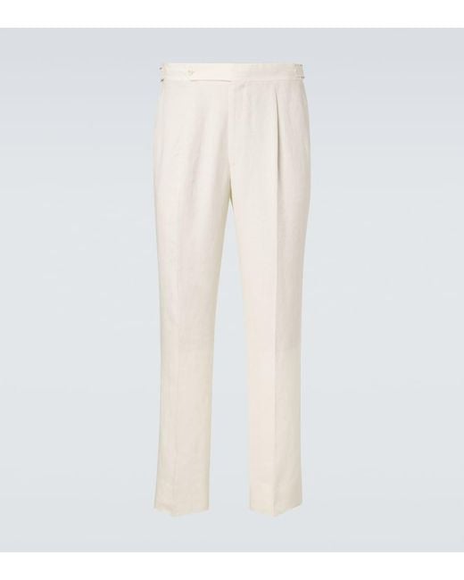 STÒFFA White Pleated Linen Wide-Leg Pants for men