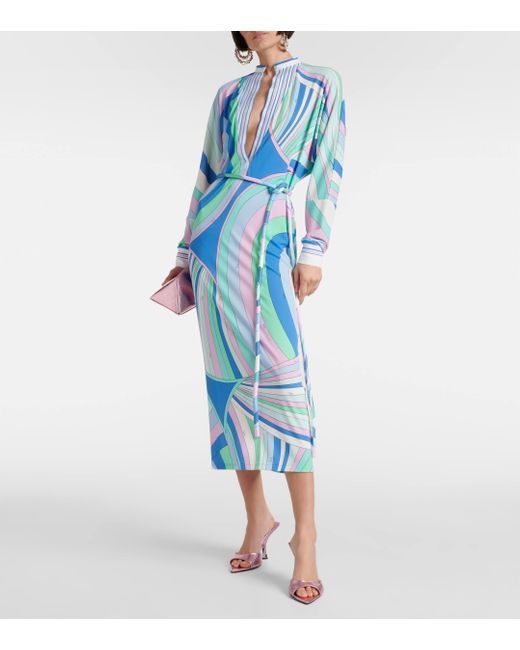 Emilio Pucci Blue Layered Belted Printed Tunic