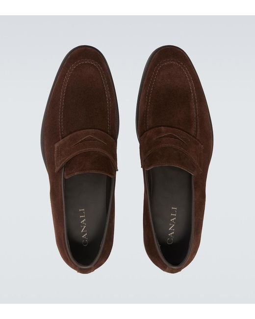 Canali Brown Suede Penny Loafers for men
