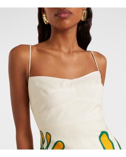 Cala De La Cruz White Lucca Printed Linen Minidress
