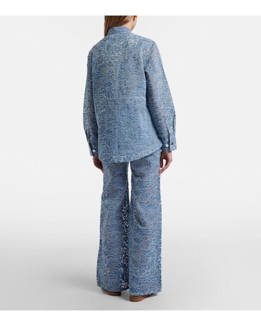 Veronica Beard Blue Taylor Floral Wide-Leg Jeans