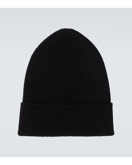 Moncler Black Ribbed-Knit Virgin Wool Beanie for men
