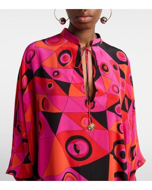 Emilio Pucci Red Occhi Silk Twill Kaftan