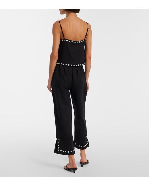 Staud Black Piha Linen-Blend Flared Pants