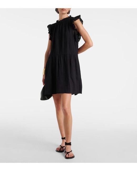 Velvet Black Grace Lace-Trimmed Cotton Minidress