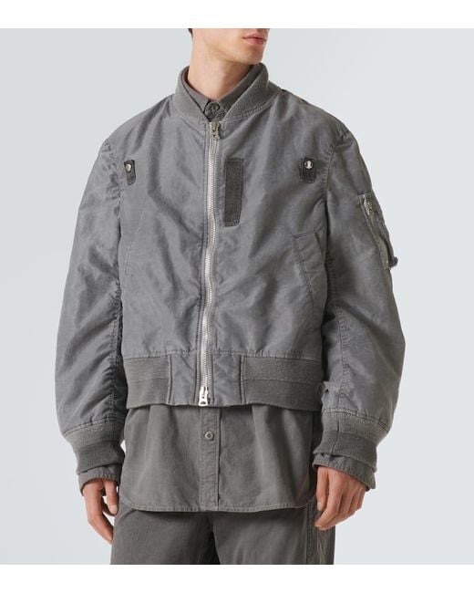 Sacai Gray Ripstop-Trimmed Twill Bomber Jacket for men
