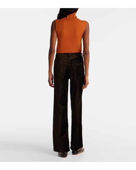 FRAME Black Le Slim Palazzo Cotton-Blend Velvet Wide-Leg Pants