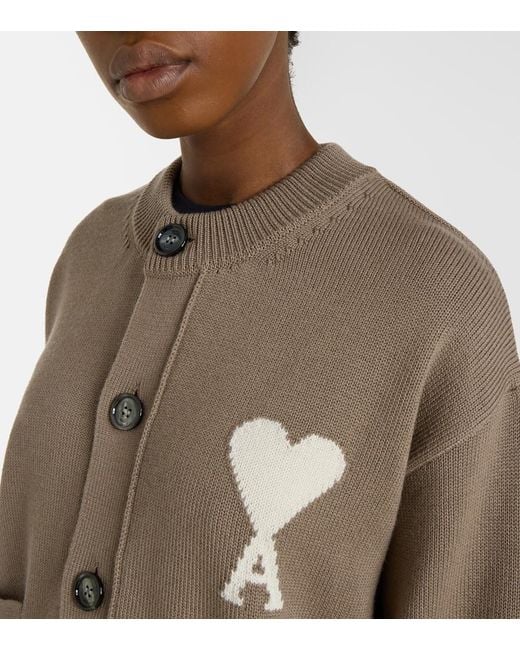 AMI Natural Ami De Cour Wool And Cotton Cardigan