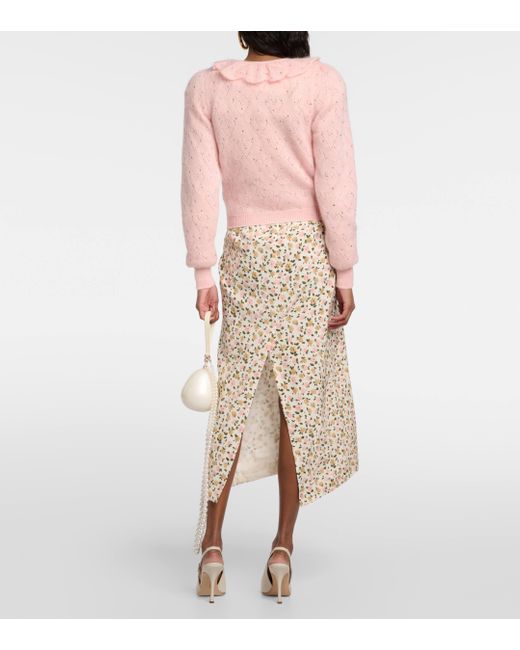 Alessandra Rich Pink Embellished Mohair-blend Cardigan