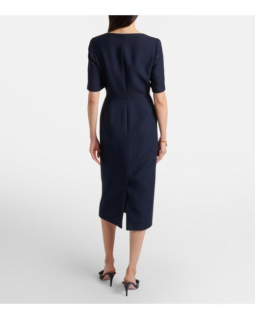 Valentino Blue Crepe Couture Bow-Detail Lace-Trimmed Midi Dress