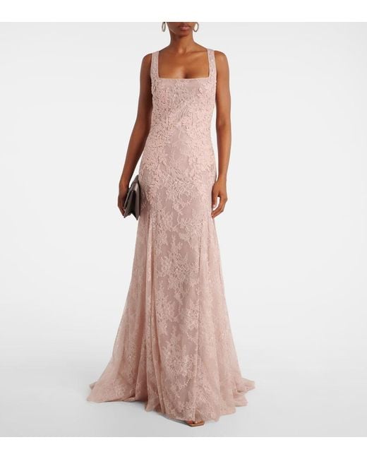Costarellos Pink Elysia Embellished Lace Gown