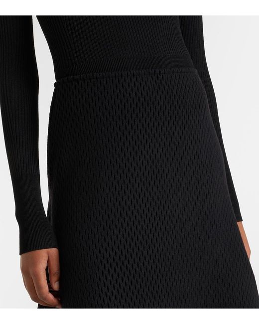 Alaïa Black Open-Knit Wool-Blend Midi Skirt