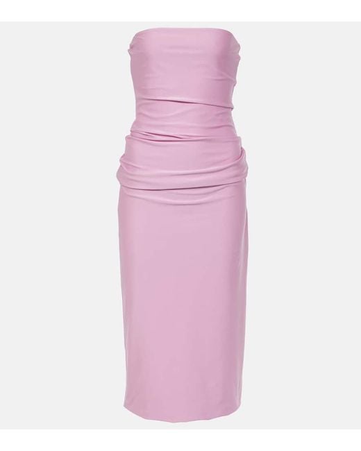 Sportmax Pink Strapless Jersey Midi Dress