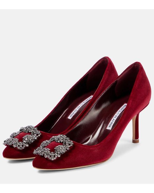Manolo Blahnik Red Hangisi 70 Embellished Velvet Pumps