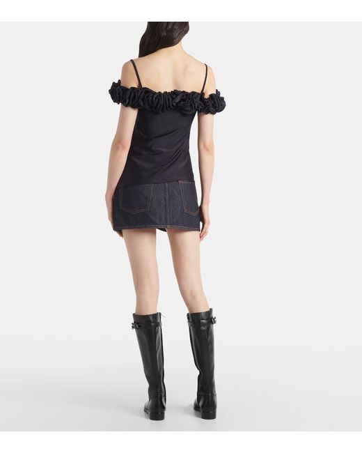 Coperni Black Ruffled Off-Shoulder Cotton-Blend Top