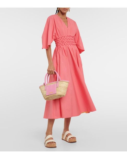 Roksanda Pink Esti Gathered Pleated Cotton-Poplin Midi Dress