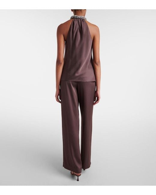 Jonathan Simkhai Brown Kyra High-Rise Satin Wide-Leg Pants