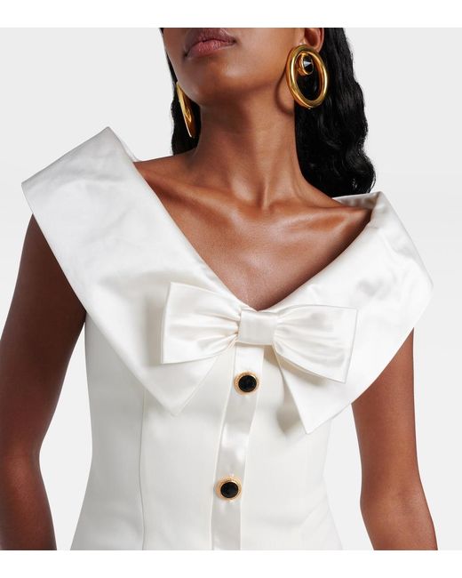 Alessandra Rich White Bow-Detail Satin-Trimmed Cady Minidress
