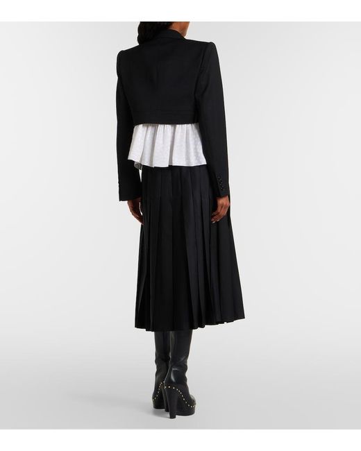 Chloé Black Pleated Virgin Wool Midi Skirt