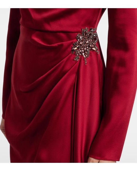 Erdem Red Crystal-Embellished Satin Cady Cocktail Dress