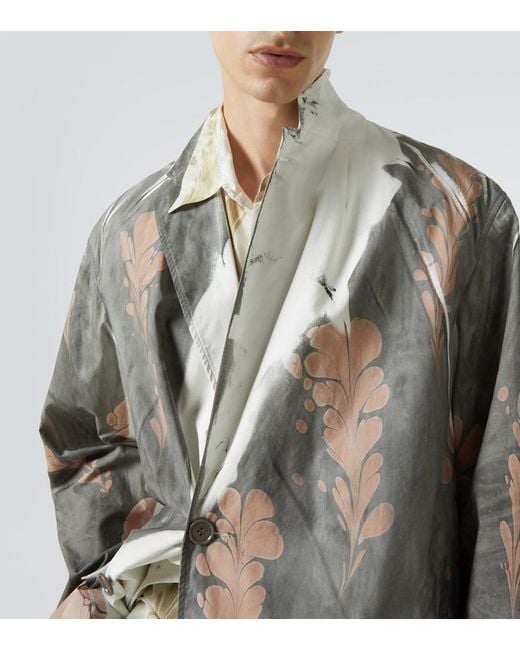 Dries Van Noten Gray Printed Double-Breasted Cotton Coat for men