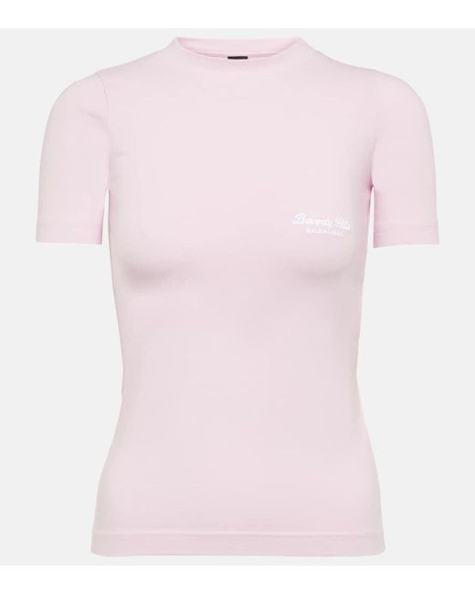 Balenciaga Pink Printed Cotton Jersey T-Shirt
