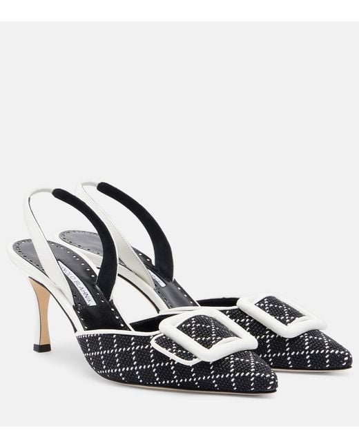 Manolo Blahnik Metallic Maysli Raffia-Effect Slingback Pumps