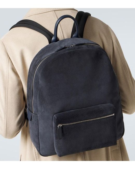 Kiton Black Leather-Trimmed Suede Backpack for men