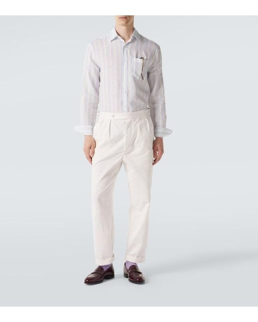 Dunhill White Striped Linen Shirt for men