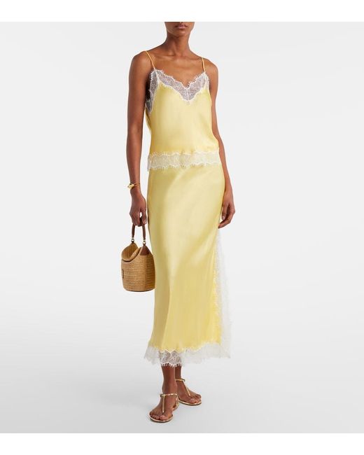 Poupette Yellow Lila Lace-Trimmed Satin Slip Skirt