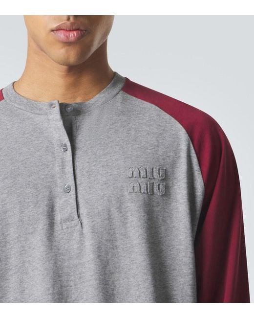 Miu Miu Pink Cotton Jersey Henley Shirt for men