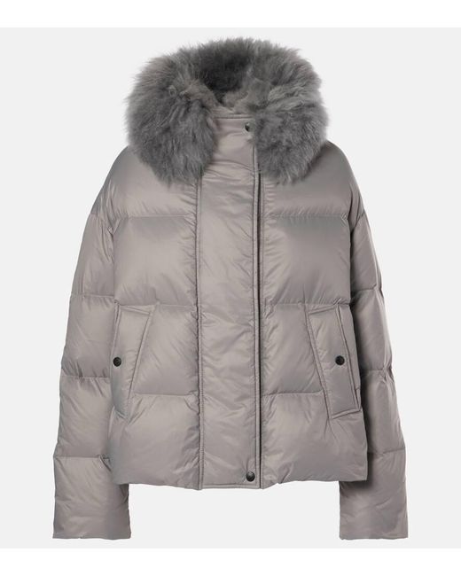 Yves Salomon Gray Shearling-Trimmed Quilted Down Jacket