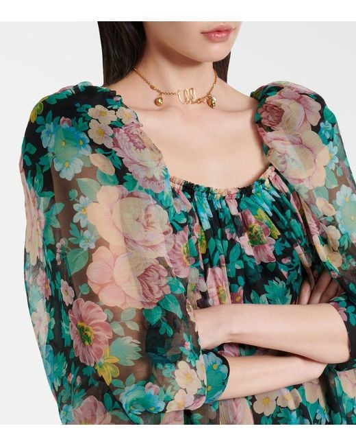 Chloé Green Floral Silk Muslin Maxi Dress