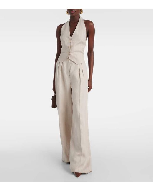 Max Mara White Weite High-Rise-Hose Rauche Aus Leinen