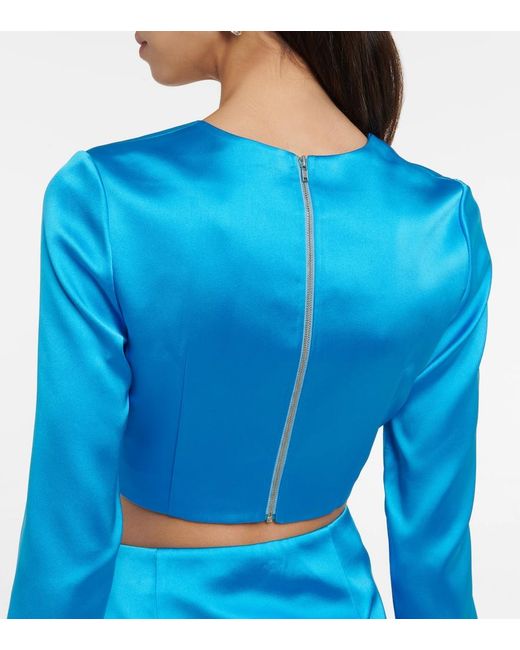 Self-Portrait Blue Crystal-Embellished Satin Crop Top