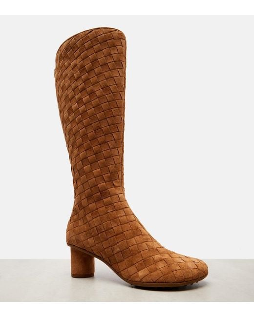 Bottega Veneta Brown Atomic Intrecciato Suede Knee-High Boots