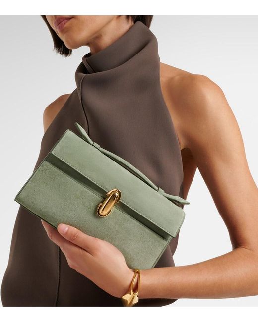 SAVETTE Green Symmetry Pochette Small Suede Top-Handle Bag