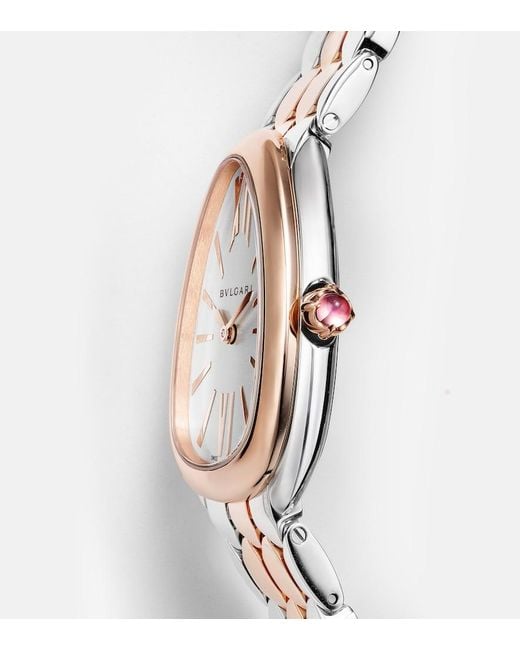 BVLGARI White Serpenti Seduttori 18Kt And Stainless Steel Watch With Rubellite